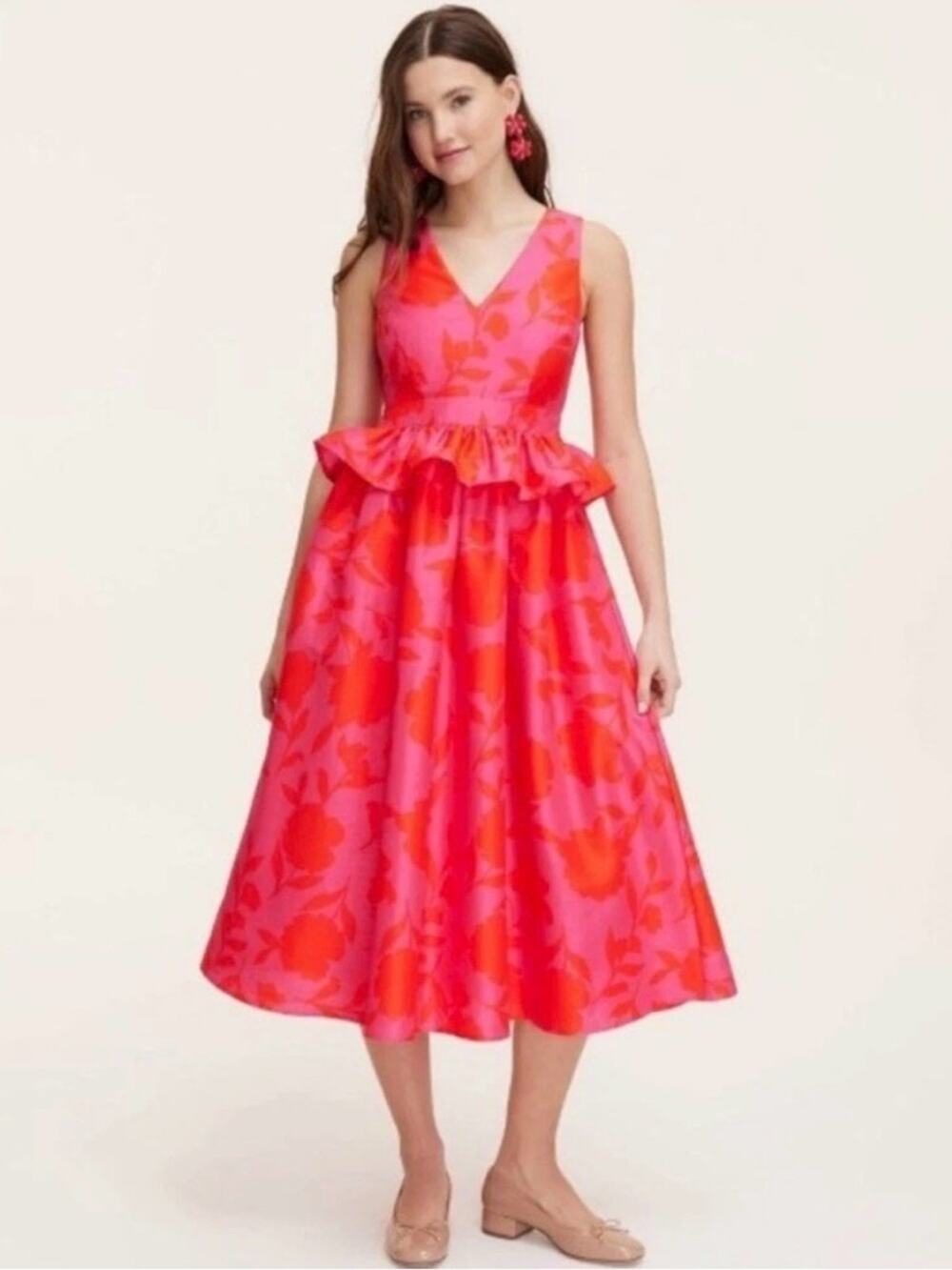 NWOT Kate Spade x Target Pink & Red Floral V-Neck Peplum Midi Dress Size 20